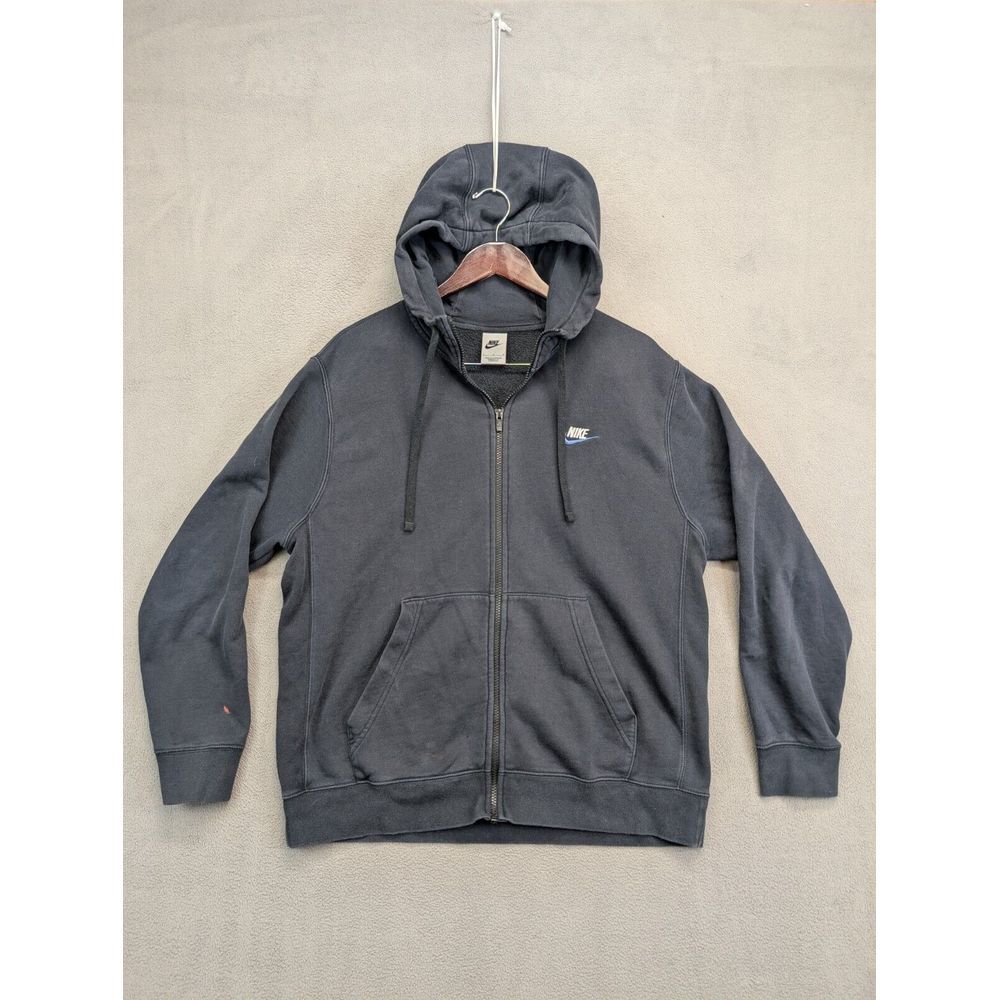Nike Hoodie Men's L Black 2 Tone Swoosh Full Zip Sweatshirt Pullover Y2K